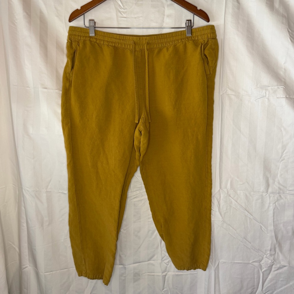 J. Jill Linen Pants L Petite Mustard Yellow Elastic Waist Relaxed Classic Casual